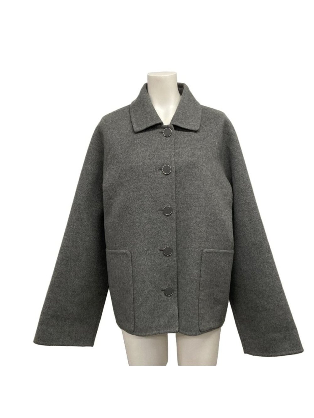 Hermes Coat M Gray Long Sleeve Clou de Selle Short Length